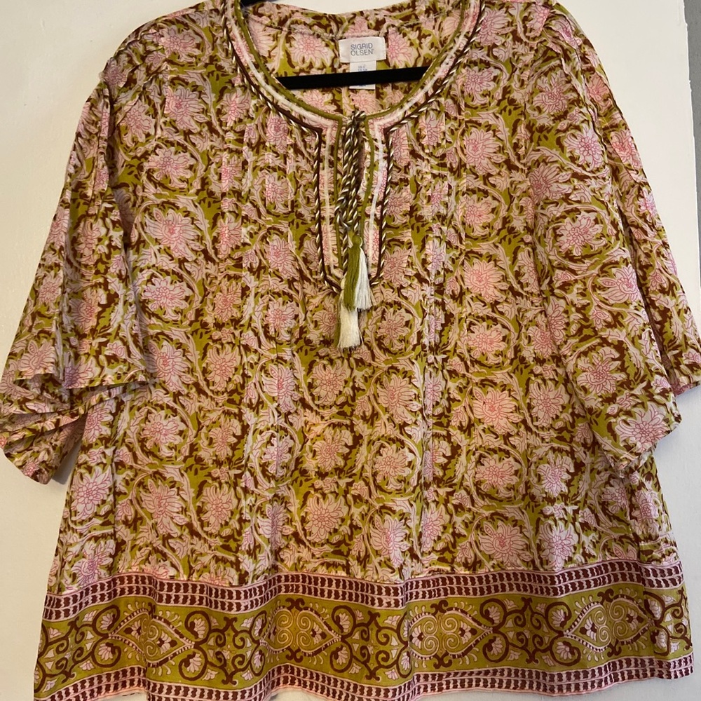 Sigrid Olsen Boho Floral Print Peasant Top